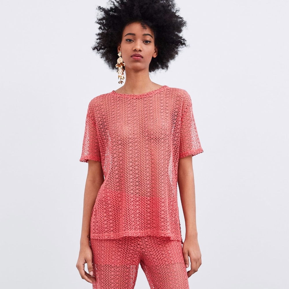 Crochet Style Openwork Shirt See Through